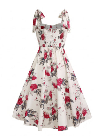 Weiß 1950er Rose Schnürung Swing Kleid