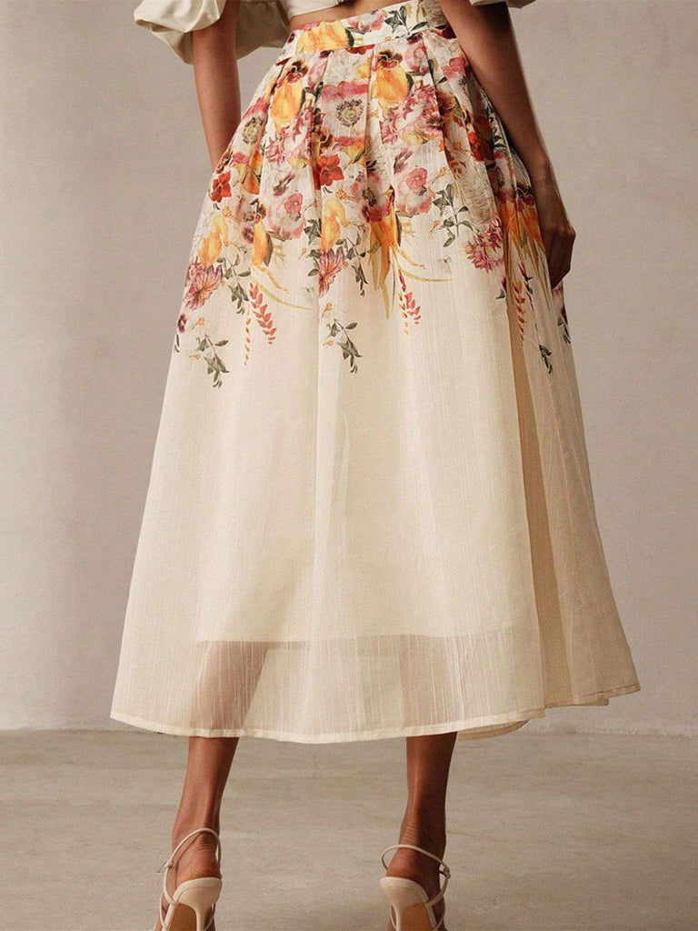 Beige 1940er Blumen Netz Patchwork Rock