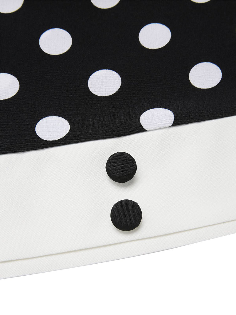 Schwarz 1960er Polka Dots V-Ausschnitt Kleid