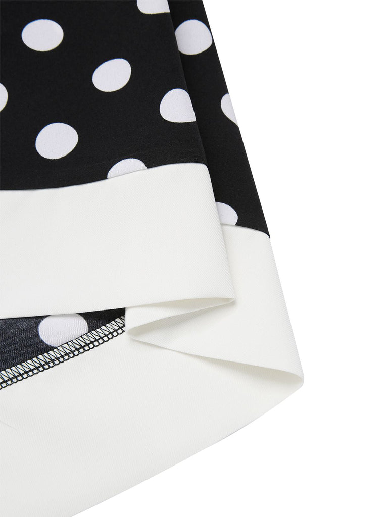 Schwarz 1960er Polka Dots V-Ausschnitt Kleid