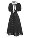[Vorverkauf] Schwarz 1940er Tupfen Krawattenhals Kleid