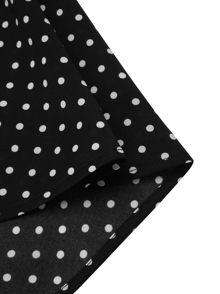 [Vorverkauf] Schwarz 1940er Tupfen Krawattenhals Kleid