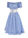Blau 1950er Schulterfrei Plaids Gänseblümchen Schnürung Kleid