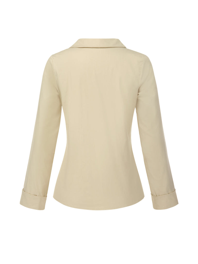 Cremeweiß 1930er Baumwolle Tasten Solide Bluse