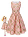 [Vorverkauf] Rosa 1950er Gingham Plaid Ärmellos Gürtel Kleid