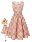 [Vorverkauf] Rosa 1950er Gingham Plaid Ärmellos Gürtel Kleid