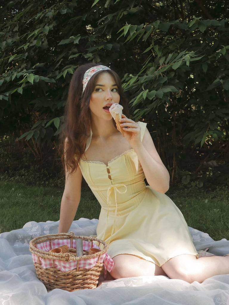 1960er Solide Spitze Träger Schnürung Skater Kleid