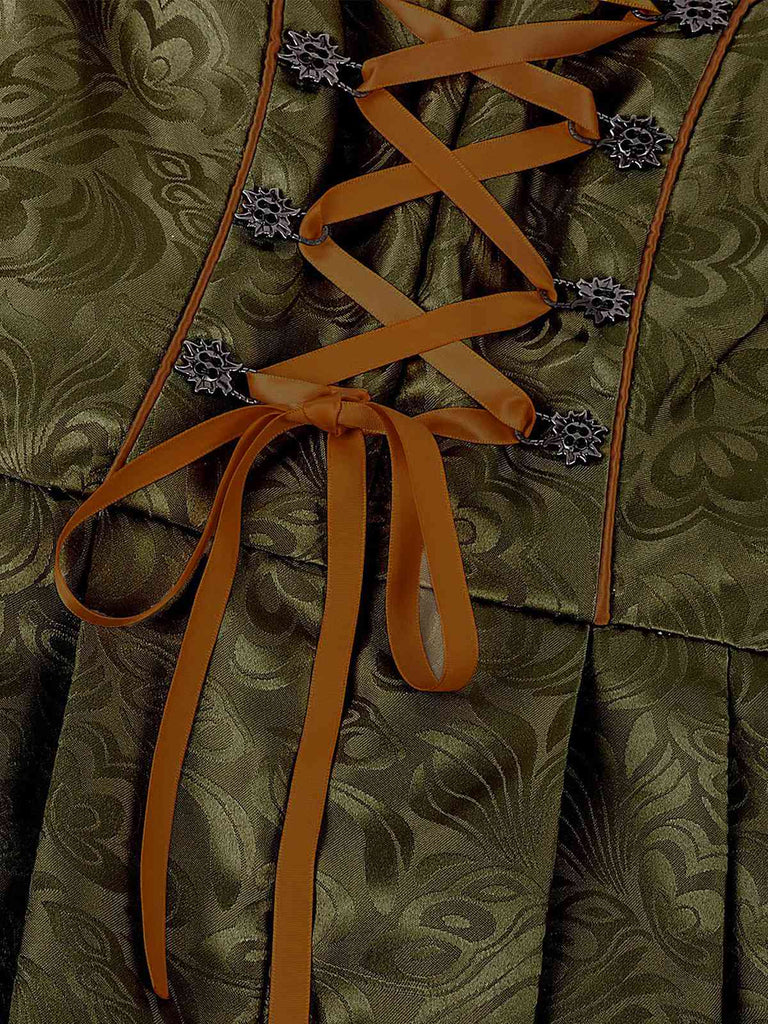 3PCS Grün 1950er Oktoberfest Dirndl Spitze Top & Jacquard Schleife Kleid