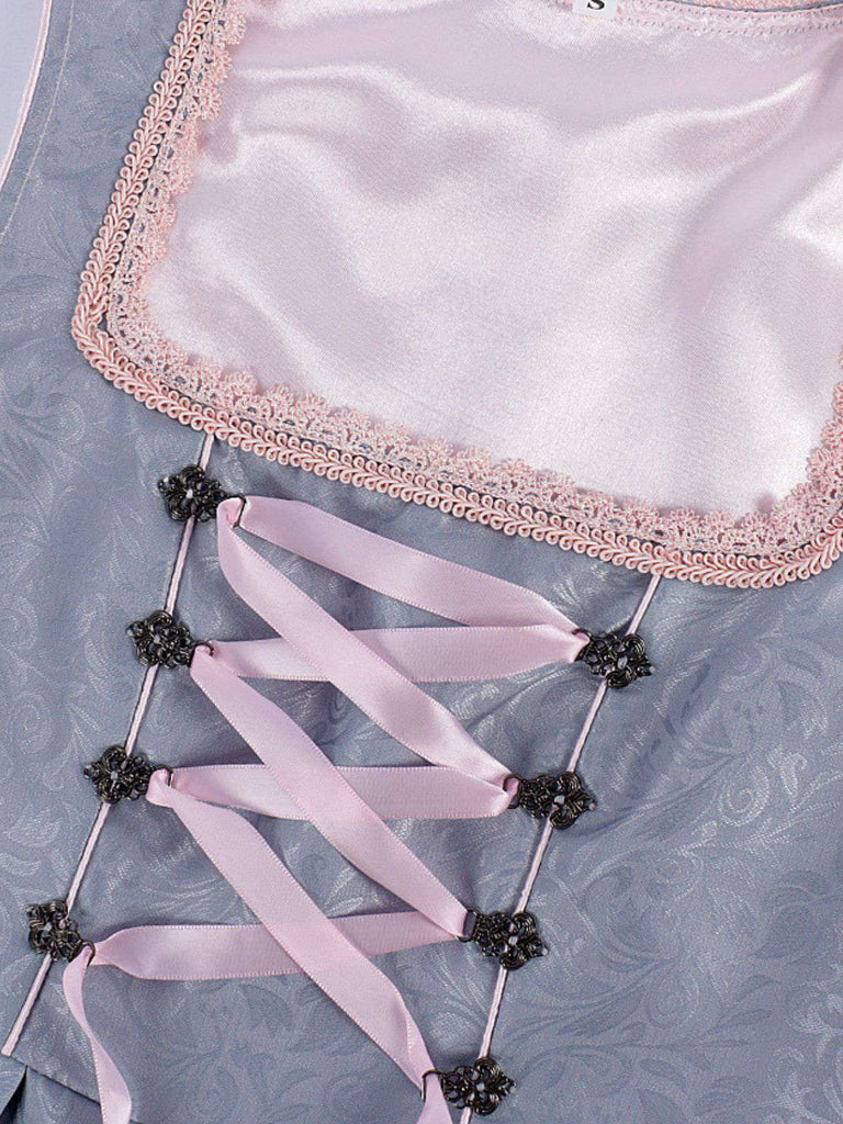 2PCS Blaugrau 1950er Oktoberfest Dirndl Blumen Kleid & Stickerei Schürze