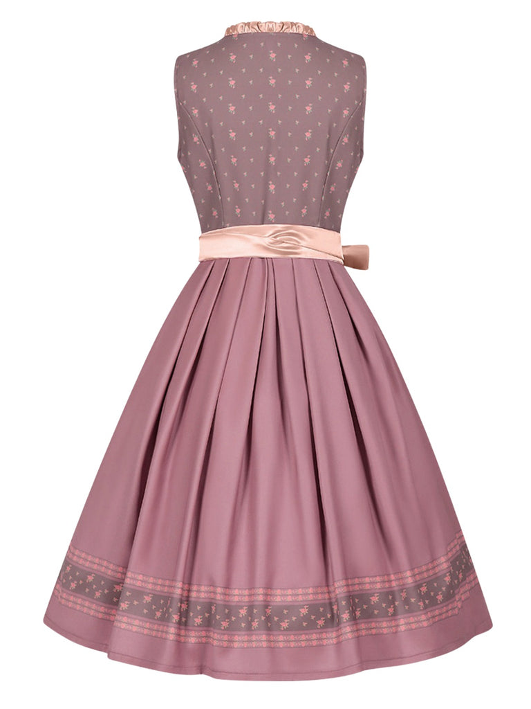2PCS Nebelrose 1950er Oktoberfest Dirndl Blumen Satin Kleid & Schürze
