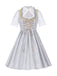 3PCS Hellgrau 1950er Oktoberfest Dirndl Blumen Spitze Top & Schnürung Kleid