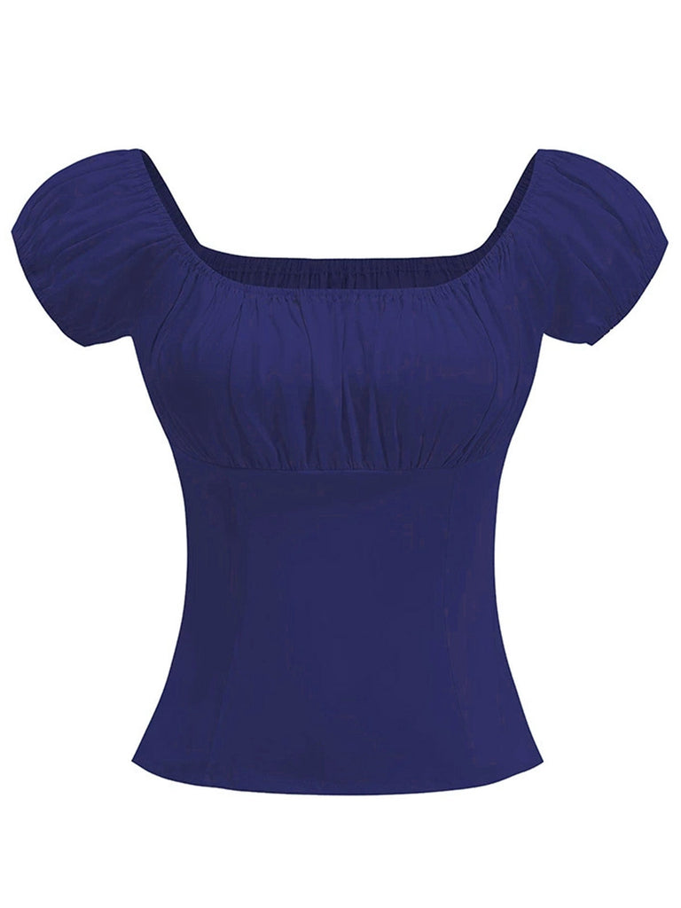 Rosa 1950er Solide Quadratischer Hals Gerüschtes Top