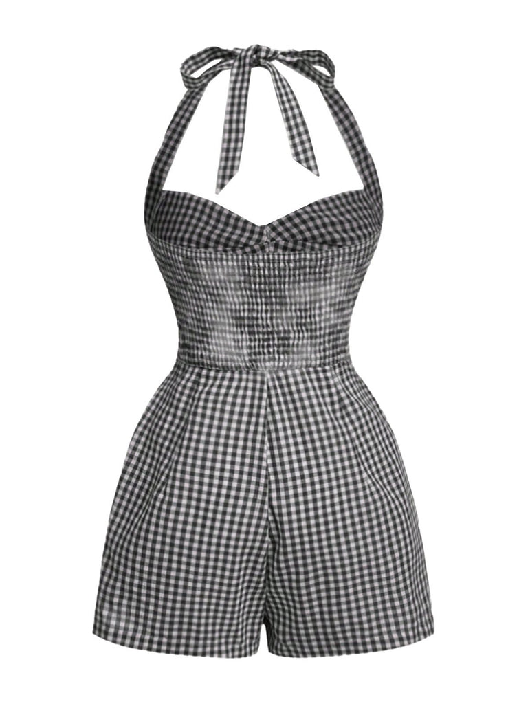 1950er Halter Gingham Plaids Bogen Romper