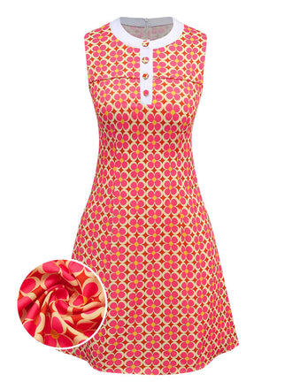 Orange 1960er Hippie Blumen Rundhals Kleid