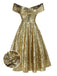Gold 1950er Schulterfrei Pailletten Swing Kleid