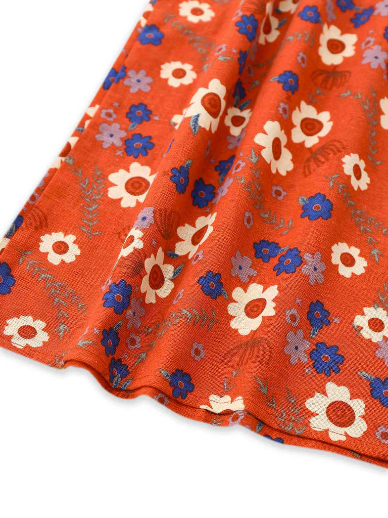 1950er Baumwolle Ärmellos Überall Blumen Gürtel Jumpsuit