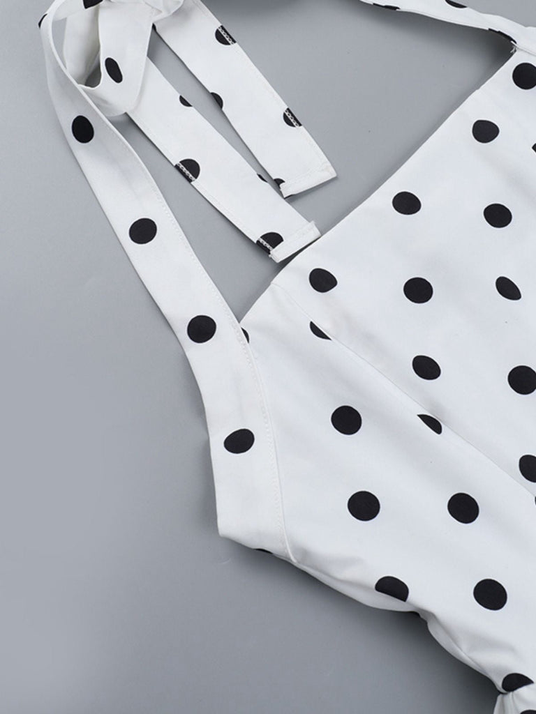 Weiß 1960er Tupfen Halfter Tutu Kleid