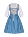 3PCS Blau 1950er Oktoberfest Dirndl Blumen Rüschen Top & Schnürung Kleid