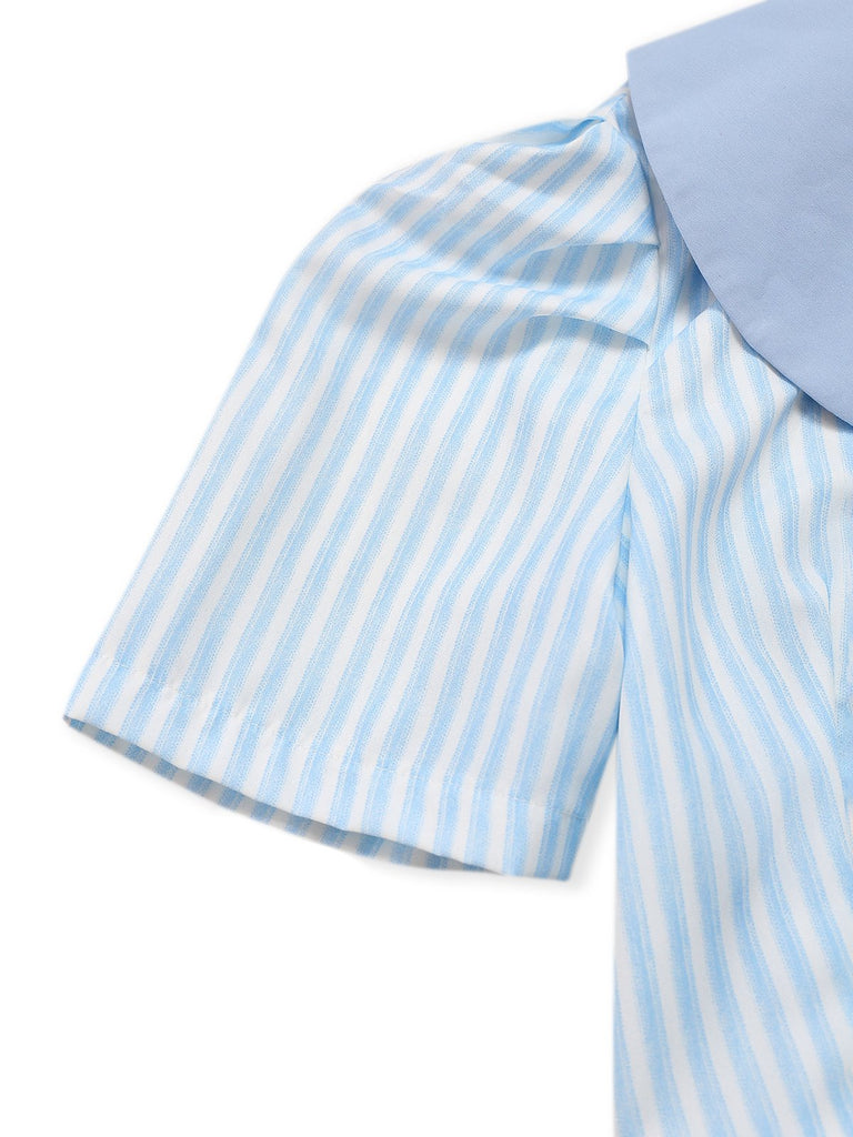 2PCS 1960er Vertikal Streifen Peter Pan Kragen Bluse & Rock