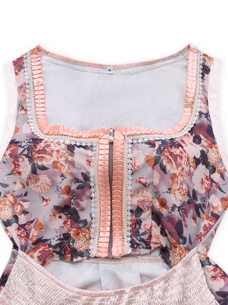 2PCS Multicolor 1950er Oktoberfest Dirndl Blumen Dirndl Kleid & Schürze