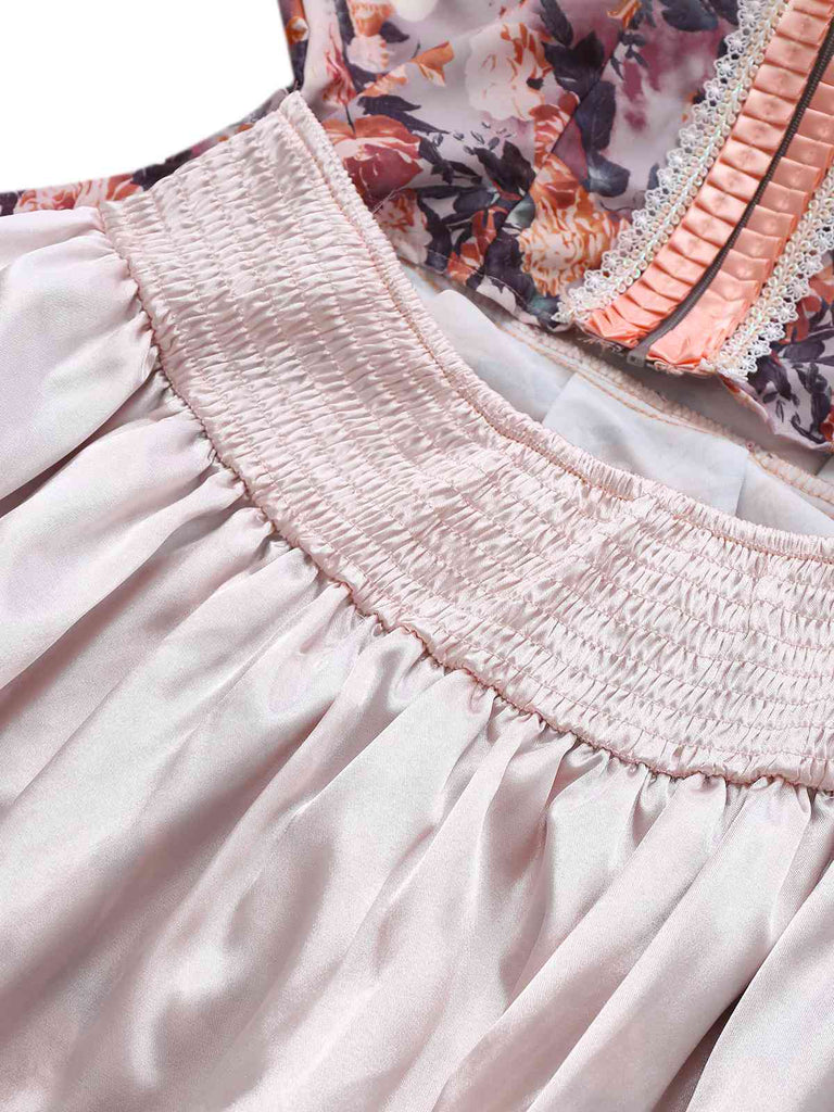 2PCS Multicolor 1950er Oktoberfest Dirndl Blumen Dirndl Kleid & Schürze