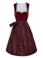 2PCS Weinrot 1950er Oktoberfest Dirndl Blumen Samt Kleid & Schürze