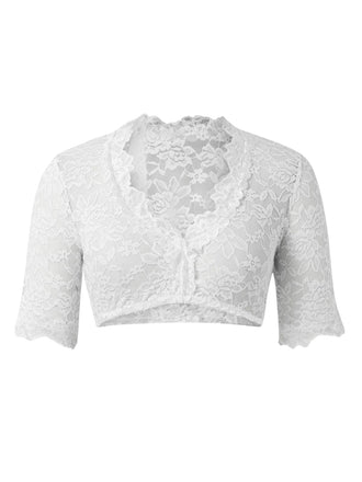 Weiß 1950er Oktoberfest Solide V-Ausschnitt Blumen Spitze Crop Top
