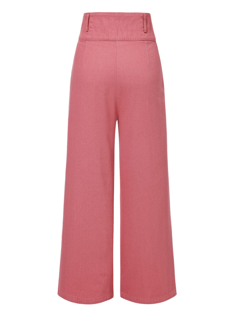 2PCS Rosa 1950er Tulip Bluse & Rose Tasten Hosen