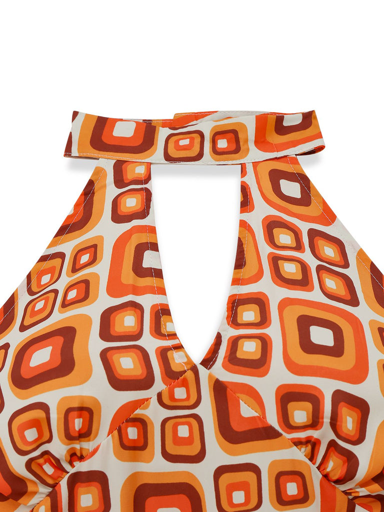 1960er Stehkragen Geometrisch Hippie Jumpsuit