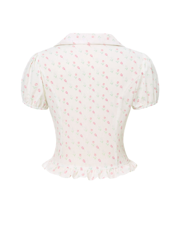 2PCS Rosa 1950er Tulip Bluse & Rose Tasten Hosen