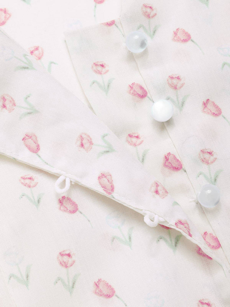 2PCS Rosa 1950er Tulip Bluse & Rose Tasten Hosen