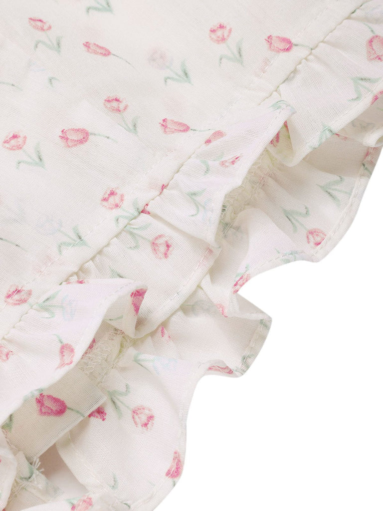 2PCS Rosa 1950er Tulip Bluse & Rose Tasten Hosen