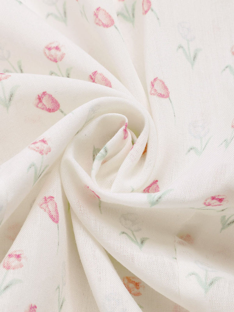 2PCS Rosa 1950er Tulip Bluse & Rose Tasten Hosen