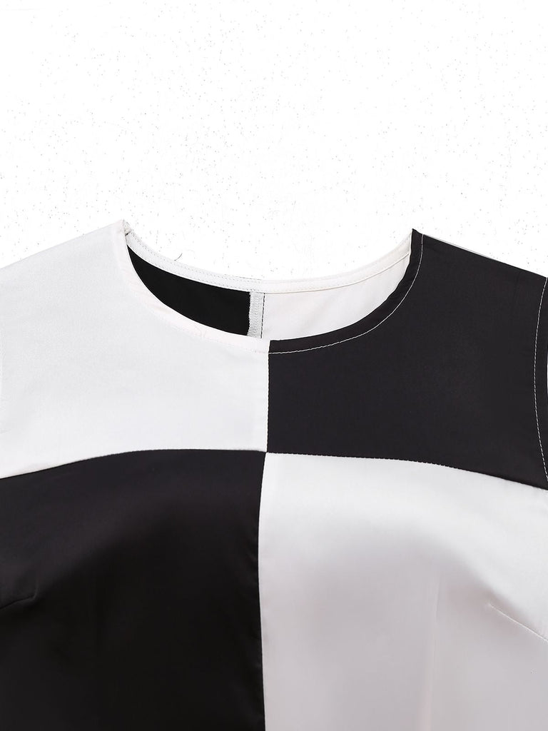 1960er Schwarz & Weiß Farbblock Kleid