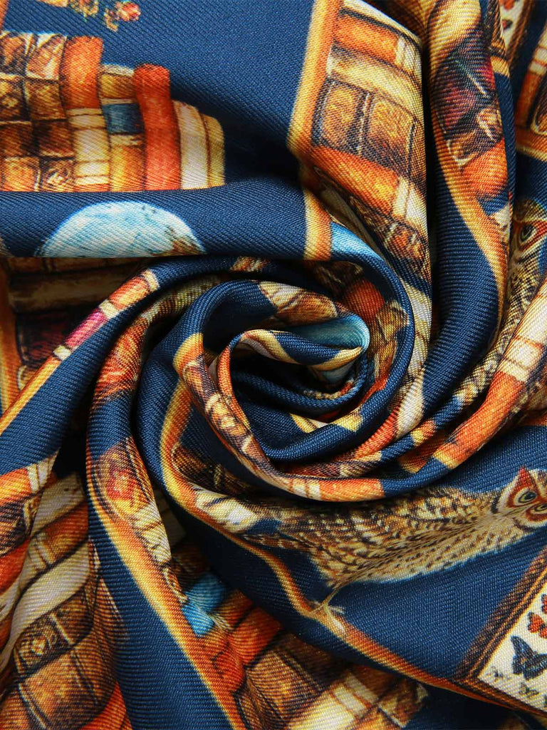 [Vorverkauf] Multicolor 1950er Bücherregal Druck Stehkragen Kleid