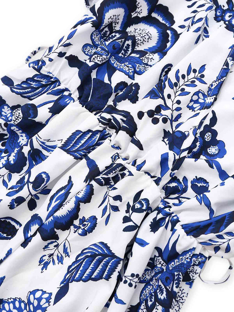 Blau 1950er Blau-Weiß-Porzellan Blumen Gürtel Romper