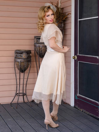 Sekt 1950er Satin Tüll Cocktail Kleid