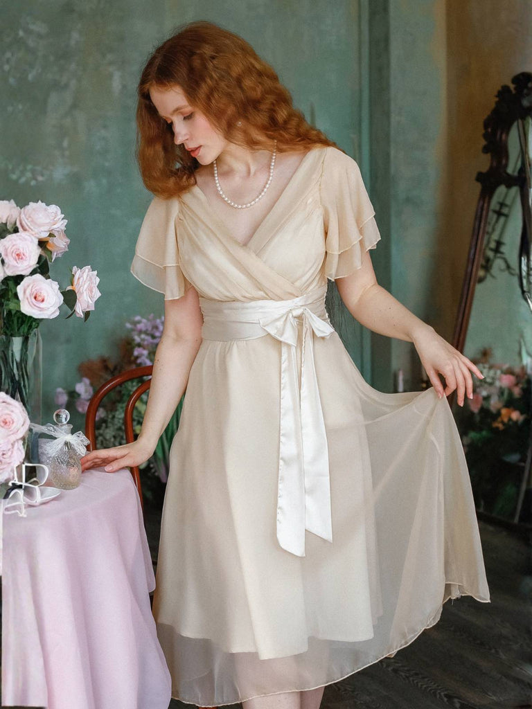 Sekt 1950er Satin Tüll Cocktail Kleid