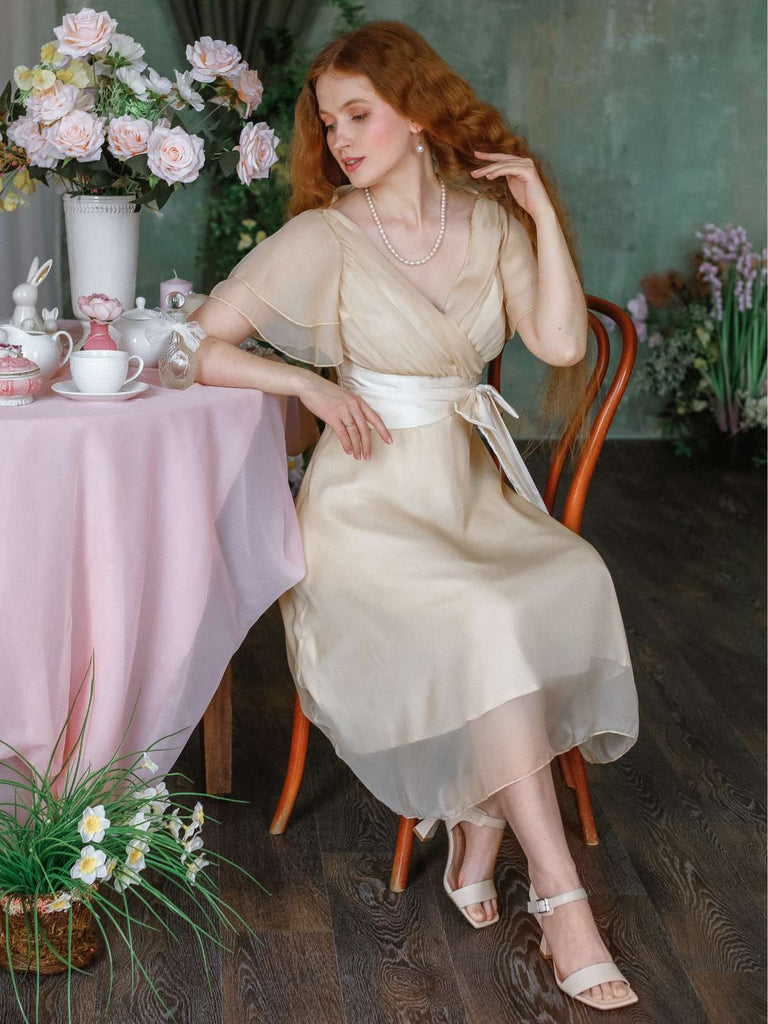 Sekt 1950er Satin Tüll Cocktail Kleid