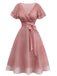 [Vorverkauf] Rosa 50er Cocktailkleid aus Tüll mit Satingürtel