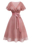 [Vorverkauf] Rosa 50er Cocktailkleid aus Tüll mit Satingürtel
