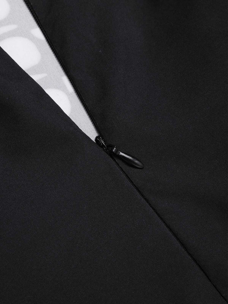 Schwarz & Weiß 1930er Halter Schädel Netz Fischschwanz Kleid