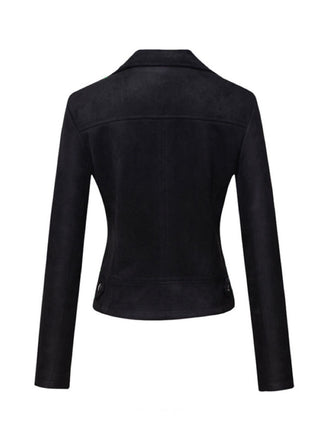 Schwarze einfarbige 80er Jacke in Velourslederoptik mit Revers
