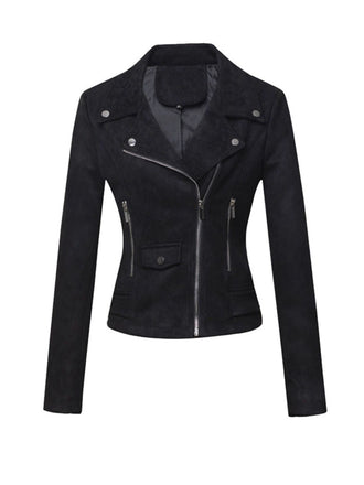Schwarze einfarbige 80er Jacke in Velourslederoptik mit Revers