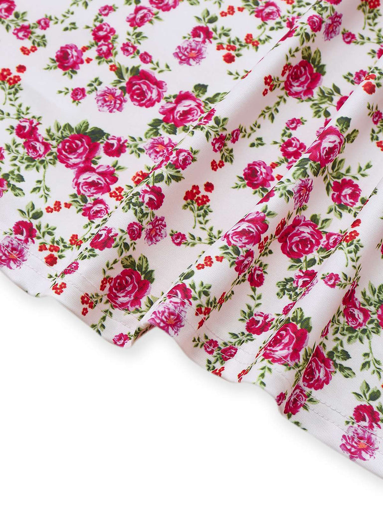 Weiß 1940er Kleine Blumen Rose Schlitz Slip Kleid