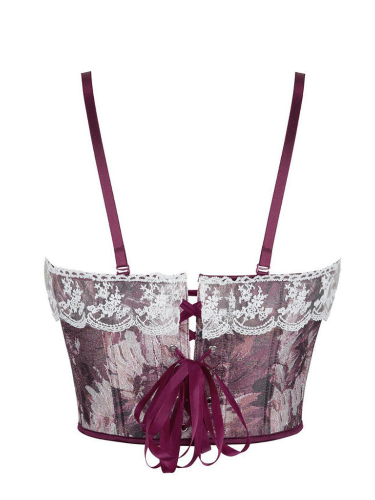 1960er Blumen Spitze Spaghetti Träger Korsett Top