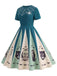 [Vorverkauf] Blau 1950er Halloween Spinnennetz Druck Patchwork Kleid