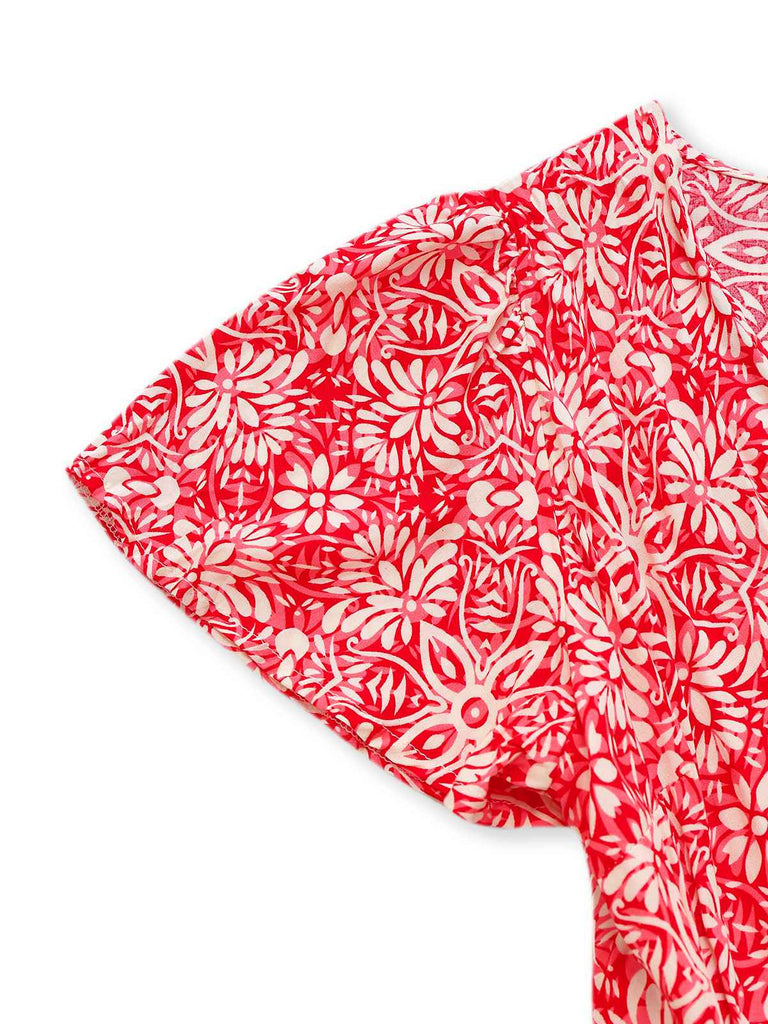 Rot 1940er Boho Blumen Wickel Kleid