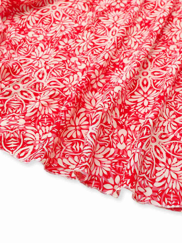 Rot 1940er Boho Blumen Wickel Kleid