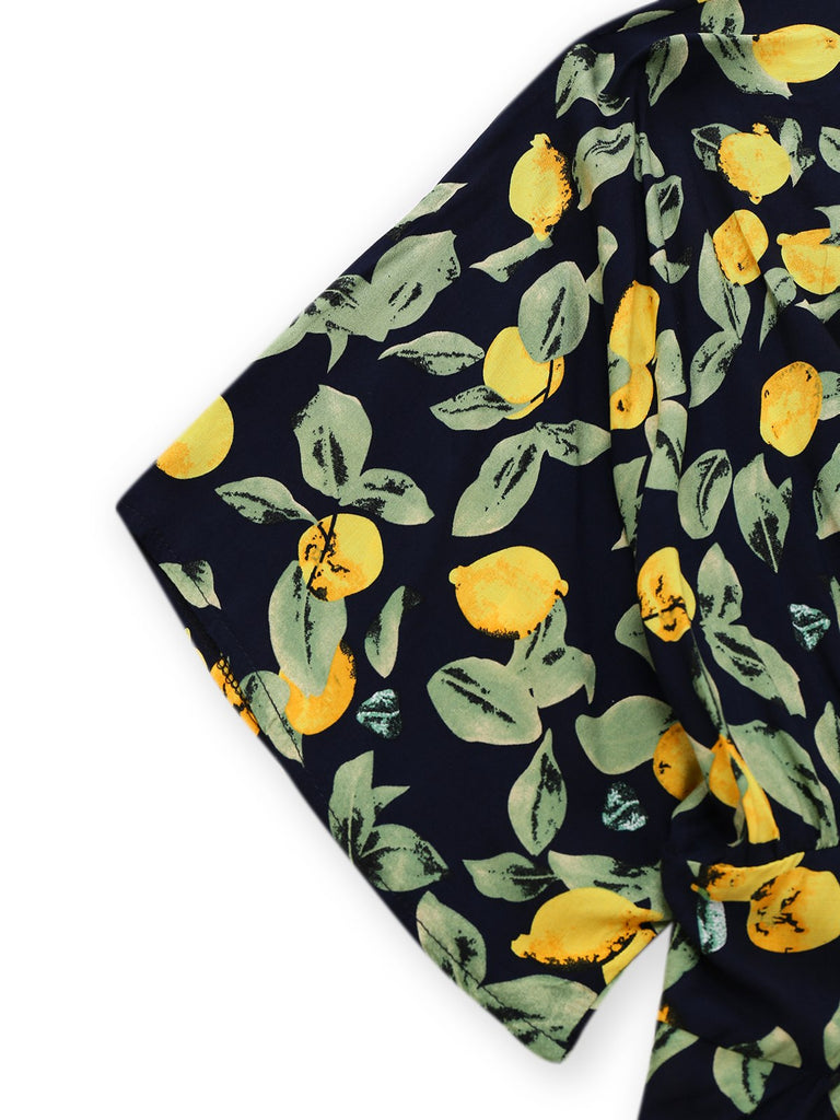 Gelb 1950er Zitrone V-Ausschnitt Gesmokt Chiffon Kleid